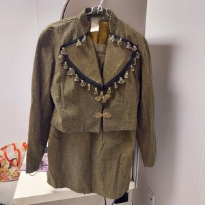 CHOON California Vintage 80s Bronze suit, skirt & short jacket W/ fringe, SZ 14